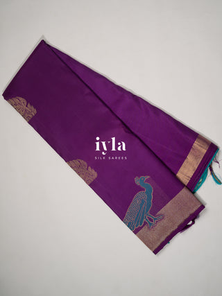 The Peacock Theory Kanjeevaram in Royal Purple in Pure Gold