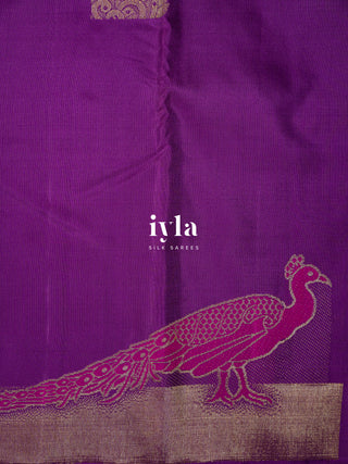 The Peacock Theory Kanjeevaram in Royal Purple in Pure Gold