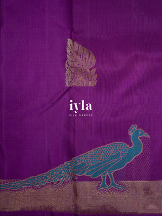 The Peacock Theory Kanjeevaram in Royal Purple in Pure Gold