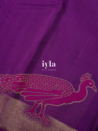 The Peacock Theory Kanjeevaram in Royal Purple in Pure Gold
