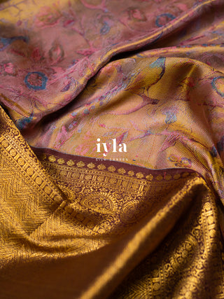 The Peacock Symphony Kanjeevaram in Smokey Pink