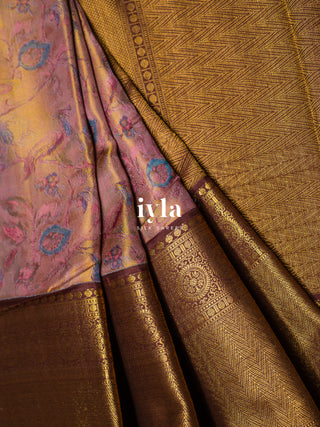 The Peacock Symphony Kanjeevaram in Smokey Pink