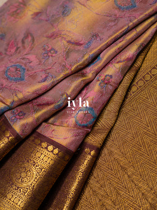 The Peacock Symphony Kanjeevaram in Smokey Pink