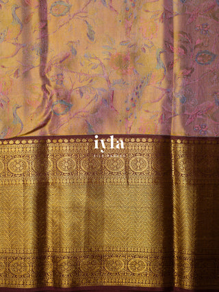 The Peacock Symphony Kanjeevaram in Smokey Pink