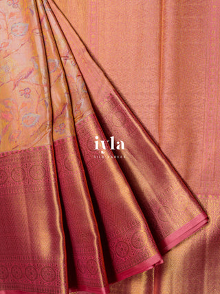 The Peacock Symphony Kanjeevaram in Apricot Orange