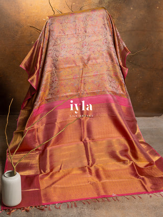 The Peacock Symphony Kanjeevaram in Apricot Orange