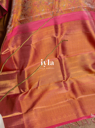 The Peacock Symphony Kanjeevaram in Apricot Orange