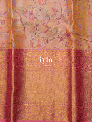 The Peacock Symphony Kanjeevaram in Apricot Orange