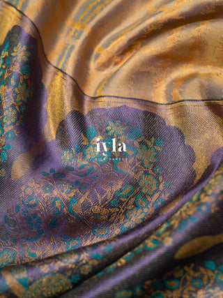 The Peacock Perch Pretty Kanjeevaram in Dual Tone Bisque