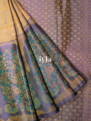 The Peacock Perch Pretty Kanjeevaram in Dual Tone Bisque