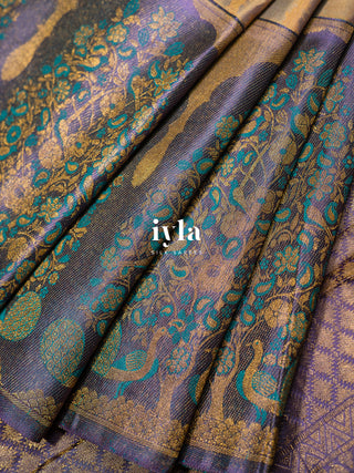 The Peacock Perch Pretty Kanjeevaram in Dual Tone Bisque