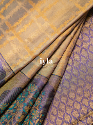 The Peacock Perch Pretty Kanjeevaram in Dual Tone Bisque