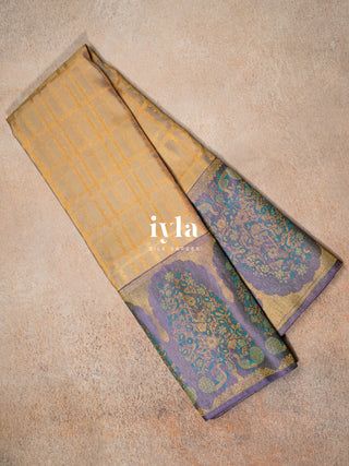 The Peacock Perch Pretty Kanjeevaram in Dual Tone Bisque