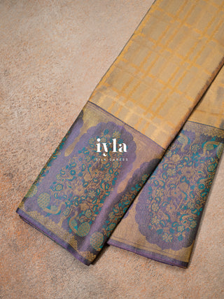 The Peacock Perch Pretty Kanjeevaram in Dual Tone Bisque