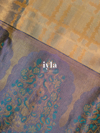 The Peacock Perch Pretty Kanjeevaram in Dual Tone Bisque