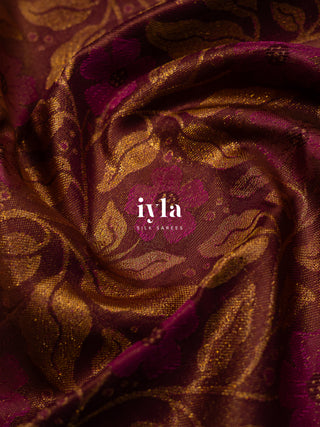 The Perwinkle Bloom Kanjeevaram in Deep chestnut Brown