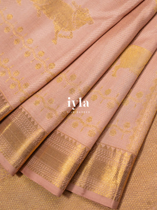 The Pichwai Painting Inspired Holy cows Kanjeevaram in Blush Pink