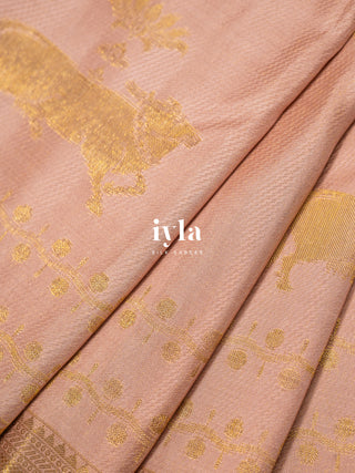 The Pichwai Painting Inspired Holy cows Kanjeevaram in Blush Pink