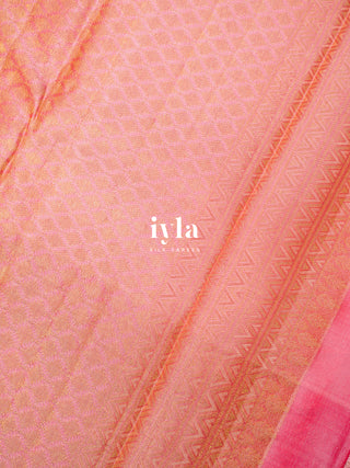 The Pichwai Sacred Cow and Calf Kanjeevaram in Flamingo Pink
