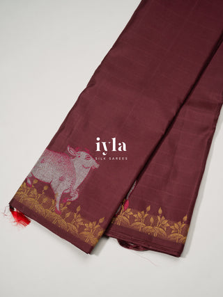 The Pichwai Painting Inspired Holy cows Kanjeevaram in Cocoa Wine