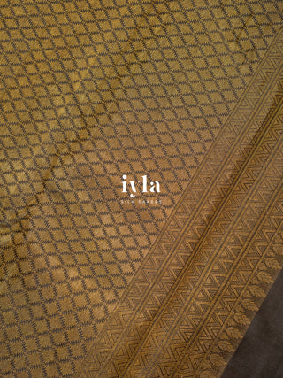 The Pichwai Sacred Cow and Calf Kanjeevaram in Pistachio Sage
