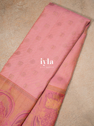 The Pichwai Sacred Cow and Calf Kanjeevaram in Flamingo Pink
