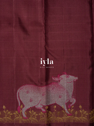 The Pichwai Painting Inspired Holy cows Kanjeevaram in Cocoa Wine