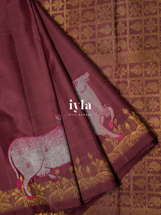 The Pichwai Painting Inspired Holy cows Kanjeevaram in Cocoa Wine