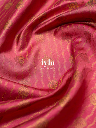 The Pichwai Sacred Cow and Calf Kanjeevaram in Watermelon Pink