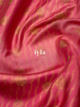 The Pichwai Sacred Cow and Calf Kanjeevaram in Watermelon Pink