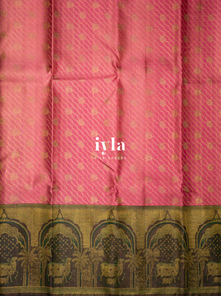 The Pichwai Sacred Cow and Calf Kanjeevaram in Watermelon Pink
