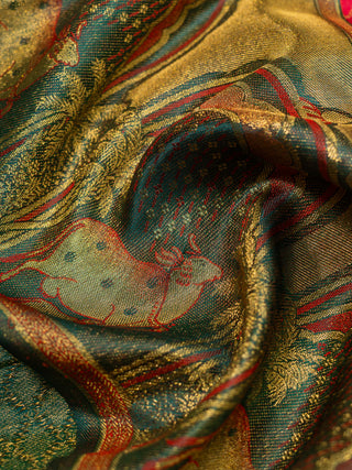 The Pichwai Sacred Cow and Calf Kanjeevaram