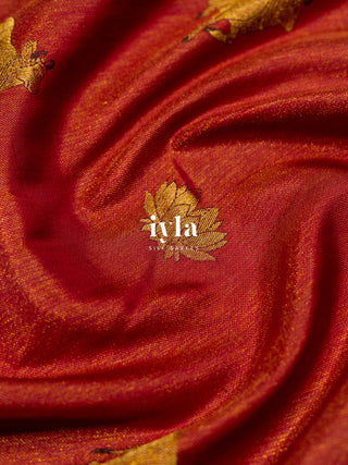 The Pichwai Painting Inspired Holy Cows Kanjeevaram in Carmine Red