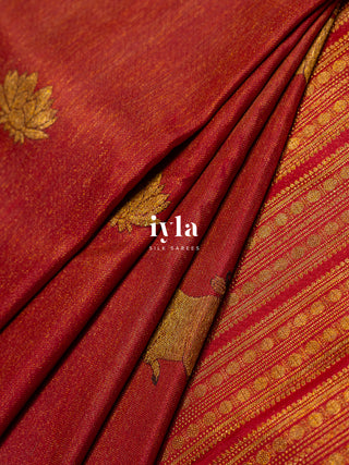 The Pichwai Painting Inspired Holy Cows Kanjeevaram in Carmine Red