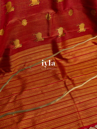 The Pichwai Painting Inspired Holy Cows Kanjeevaram in Carmine Red