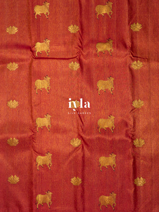 The Pichwai Painting Inspired Holy Cows Kanjeevaram in Carmine Red
