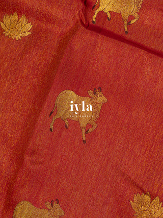 The Pichwai Painting Inspired Holy Cows Kanjeevaram in Carmine Red