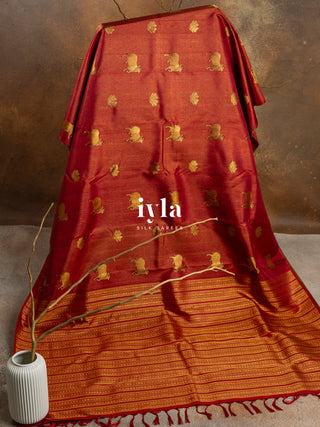 The Pichwai Painting Inspired Holy Cows Kanjeevaram in Carmine Red