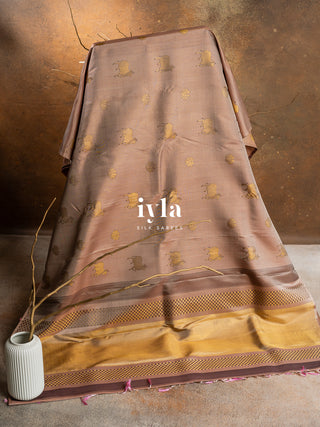 The Pichwai Painting Inspired Holy Cows Kanjeevaram in Warm Beige