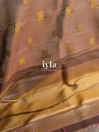 The Pichwai Painting Inspired Holy Cows Kanjeevaram in Warm Beige