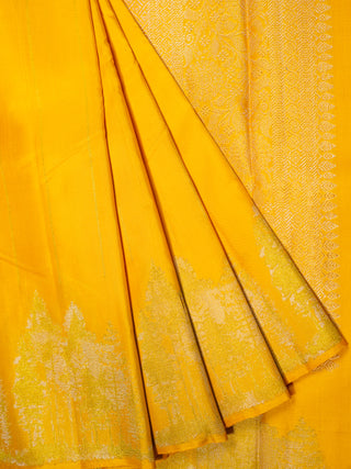 The Winter Pine Forest Kanjeevaram in Amber Yellow