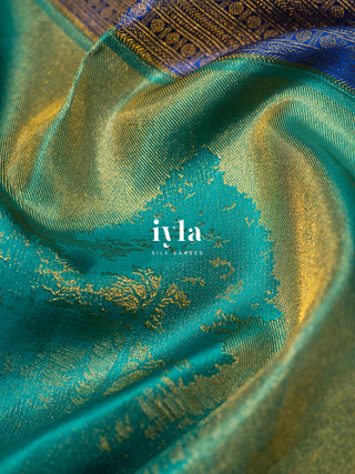 The Forest of Stillness Silk Saree in Iyla Blue