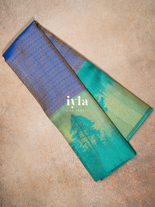 The Forest of Stillness Silk Saree in Iyla Blue