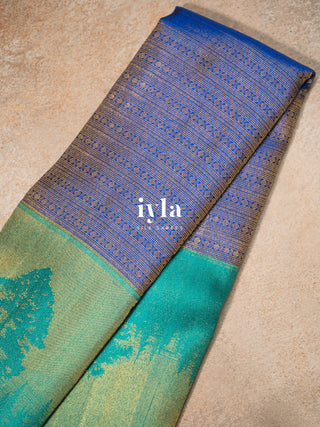 The Forest of Stillness Silk Saree in Iyla Blue