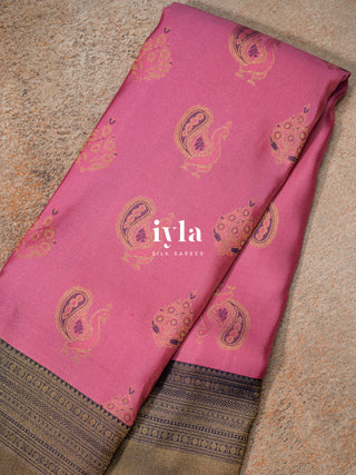 The Enchanted Garden of Peacock Kanjeevaram in Creamy Pink