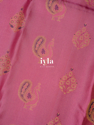 The Enchanted Garden of Peacock Kanjeevaram in Creamy Pink