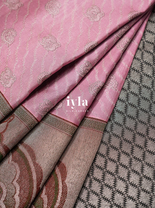 The Pichwai Sacred Cow and Calf Kanjeevaram in Carnation Pink