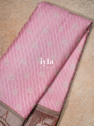 The Pichwai Sacred Cow and Calf Kanjeevaram in Carnation Pink