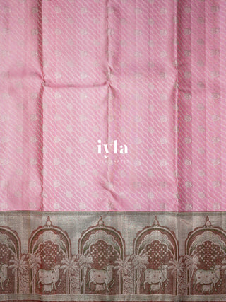 The Pichwai Sacred Cow and Calf Kanjeevaram in Carnation Pink