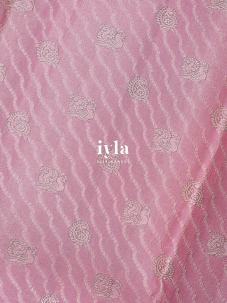 The Pichwai Sacred Cow and Calf Kanjeevaram in Carnation Pink